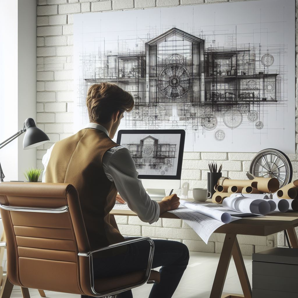 architekt wnetrz z Warszawy pracujący nad swoim projektem i wykonczeniem mieszkania