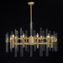 Bardzo duża lampa wisząca na 10 żarówek, mosiądz i szklane rury MW-LIGHT 285010910