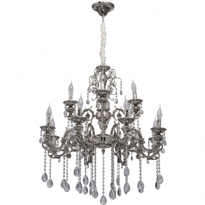 Bardzo duży, misternie zdobiony żyrandol srebrny na 12 żarówek Selena MW-LIGHT 482013812