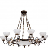 Bardzo duży żyrandol na 13 żarówek, białe klosze, złocone elementy Vitaluce VE2020/10+3