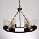 Brązowa lampa w stylu folwarcznym, okrągła podstawa z prostymi kloszami 249017406