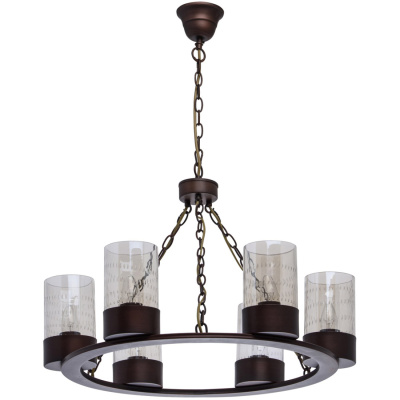 Brązowa lampa w stylu folwarcznym, okrągła podstawa z prostymi kloszami 249017406