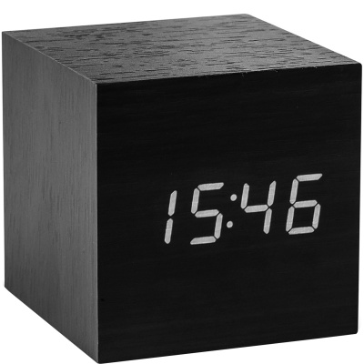 Budzik Cube Click Clock Gingko biały wyświetlacz LED, czarny GK08W10