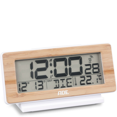 Budzik sterowany radiowo z termometrem i kalendarzem, bambus Wake UP ADE AD-CK 1703
