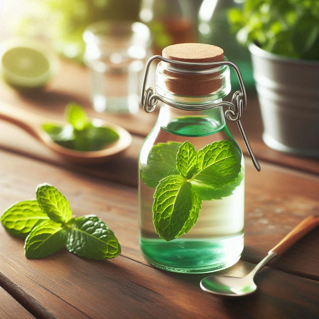 butelka z syropem z mięty