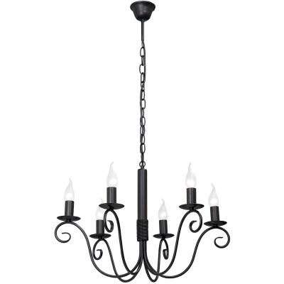 Czarny żyrandol na długim łańcuchu, na 6 żarówek świecowych Vitaluce VE3810-1/6