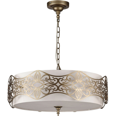 Duża lampa wisząca, kremowy abażur i metalowa ramka Burgeon Maytoni Classic ARM959-PL-06-G