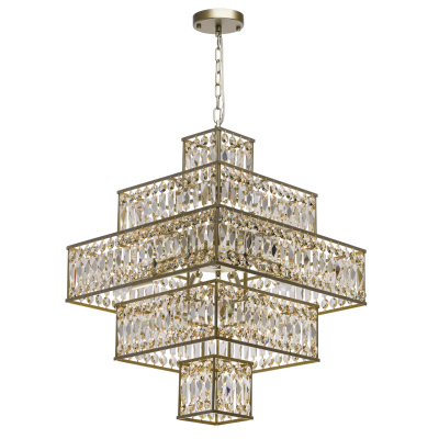 Duża lampa wisząca Monarch złota, kwadratowa rama i kryształy MW-LIGHT Crystal 121012416