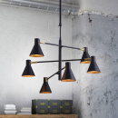 Duża lampa wisząca na regulowanym pręcie, czarne klosze, złote wewnątrz Less 36-72696