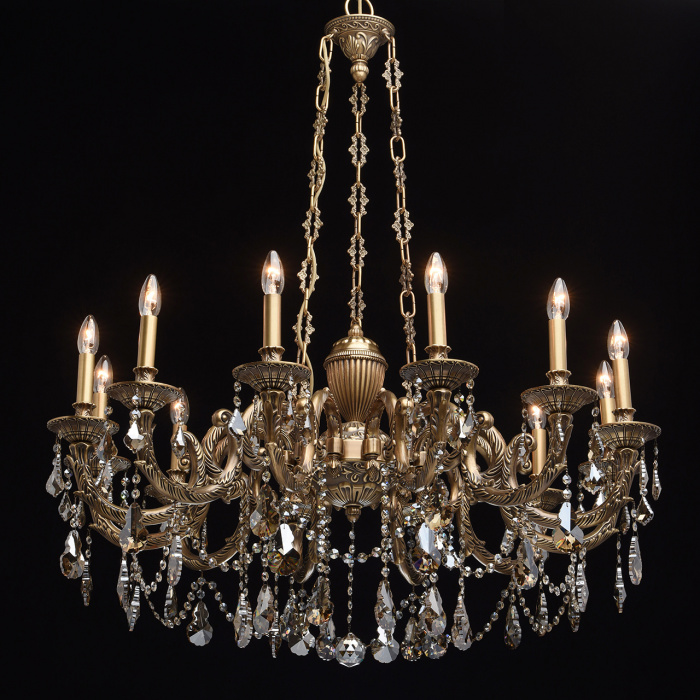 Duży, 12-ramienny żyrandol mosiężny z kryształami CHIARO Classic