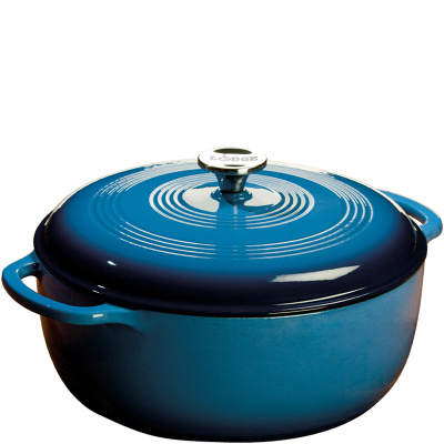 Duży gar żeliwny 7,4 Litra emaliowany z pokrywą Lodge niebieski EC7D33