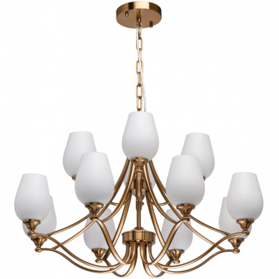 Duży, mosiężny żyrandol z białymi kloszami na 12 żarówek CHIARO Elegance 386016812
