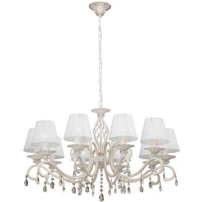 Duży żyrandol biało-beżowy, z tekstylnymi abażurami i kryształkami Vitaluce VE1679-0/10