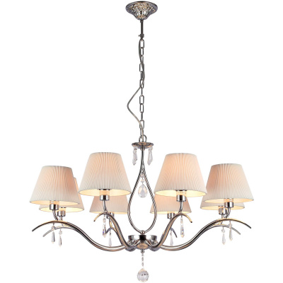 Duży żyrandol niklowany, prążkowane abażury, kryształki Talia Maytoni Modern MOD334-PL-08-N