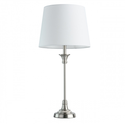 Elegancka lampka stołowa, satynowa, srebrna i biały klosz MW-LIGHT Elegance 415032801