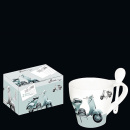 Filiżanki porcelanowe z łyżeczką Cilio Retro Skuter CI-251579