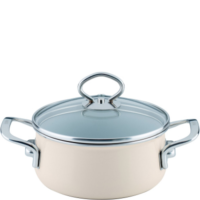 Garnek mały z pokrywką, kość słoniowa, emalia porcelanowa Riess Avorio 1 Litr R-0707-011