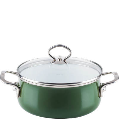 Garnek mały ze szklaną pokrywą, zielony, emalia porcelanowa Riess Verde 1 Litr R-0707-013