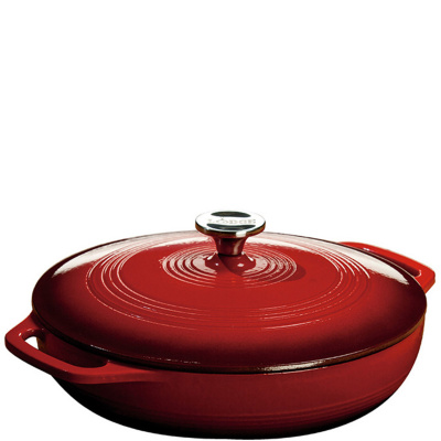 Garnek niski do duszenia żeliwny emaliowany z pokrywką 3,5 Litra Lodge czerwony EC3CC43