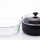 Garnek żeliwny emaliowany z naczyniem do gotowania na parze Chasseur czarny - wy 3024-01