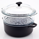 Garnek żeliwny emaliowany z naczyniem do gotowania na parze Chasseur czarny - wy 3024-01