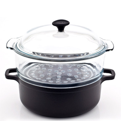 Garnek żeliwny emaliowany z naczyniem do gotowania na parze Chasseur czarny - wy 3024-01