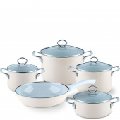 Garnki i patelnia kość słoniowa, emalia porcelanowa Riess Avorio 5-części R-0558-011