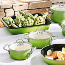 Garnki zielone i patelnia Riess Smaragd emalia porcelanowa, 5-części R-0558-036