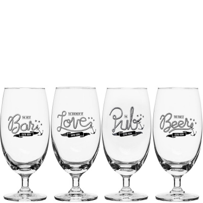 Kieliszki do piwa z nadrukiem Love, Beer, Bar Pub - 4 sztuki SF-5017608