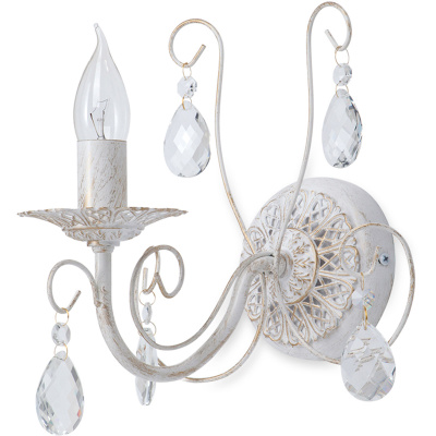 Kinkiet biało-złoty, pojedynczy, klasyczny z kryształkami Vitaluce VE1180/1A