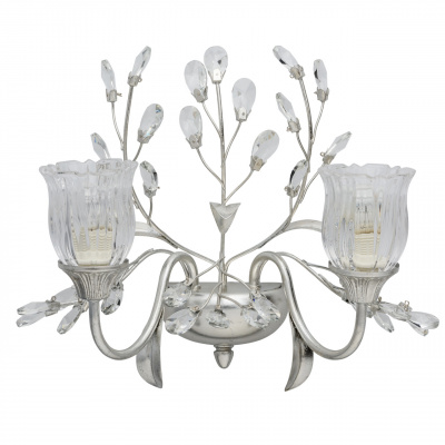 Kinkiet kwiatowy, podwójny, srebrny z kryształami CHIARO Flora 298022502