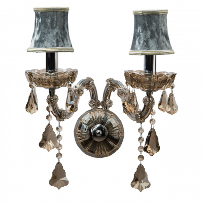 Kinkiet luksusowy 2-ramienny, złote kryształy, aksamitne klosze CHIARO Crystal 475020402