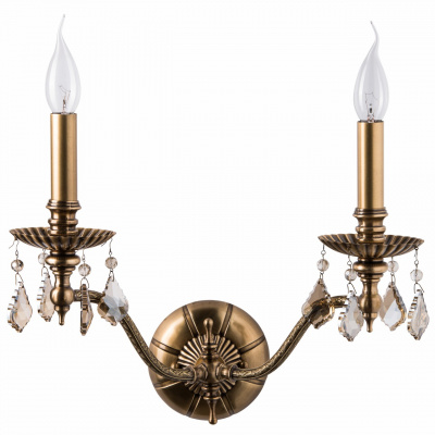 Kinkiet mosiężny na dwie żarówki, ozdobniki - krople kryształowe CHIARO Classic 491021302