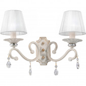 Kinkiet podwójny biało-beżowy, z tekstylnymi abażurami i kryształkami Vitaluce VE1679-0/2A