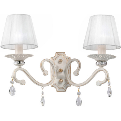 Kinkiet podwójny biało-beżowy, z tekstylnymi abażurami i kryształkami Vitaluce VE1679-0/2A