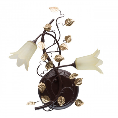 Kinkiet w stylu kwiatowym, dwa szklane klosze i złote liście CHIARO Flora 343020702