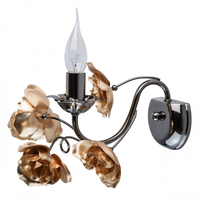 Kinkiet w stylu kwiatowym, złote kwiaty, czarna podstawa MW-LIGHT Flora 615021901