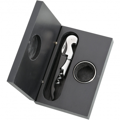 Korkociąg z otwieraczem i nożykiem, niekapka, drewniane opakowanie Bardolino CI-301298