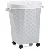 Kosz na pranie, biała plecionka, kółka Porto Kela KE-23132