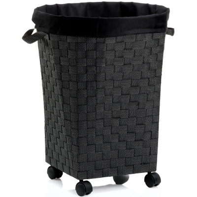 Kosz na pranie czarny z plecionki, cztery kółka Porto Kela KE-23133