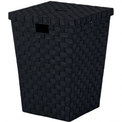 Kosz na pranie z pokrywą, czarna plecionka Alvaro Kela KE-23070