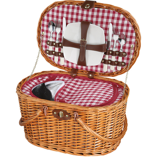 Kosz piknikowy wiklinowy, wyposażenie dla dwóch osób, owalny Riva Cilio