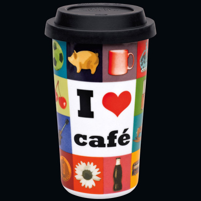 Kubek porcelanowy z pokrywką Cilio I Love Cafe CI-542301