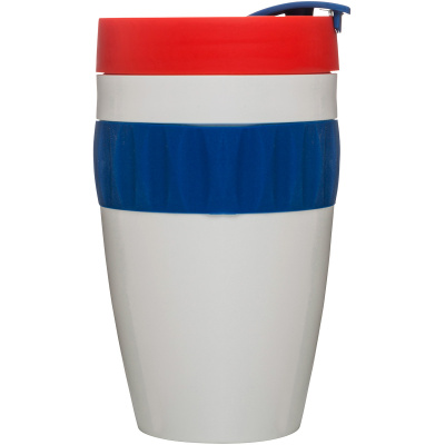Kubek termiczny z silikonową opaską To Go Cafe Sagaform biało-niebiesko-czerwony SF-5017157