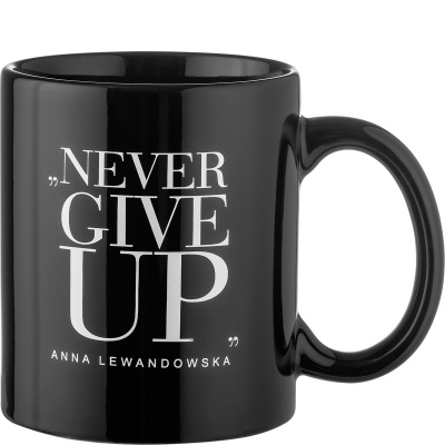 Kubek z uchem Never Give Up HPBA czarny KC002