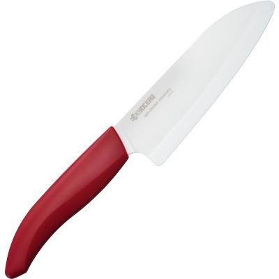 Kuchenny nóż ceramiczny Santoku 14cm Kyocera czerwona rączka FK-140WH-RD