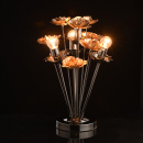 Kwiatowa lampa stołowa, złote róże, chromowana na czarno podstawa MW-LIGHT Flora 615031304