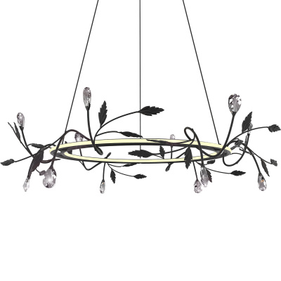 Lampa duży okrąg LED z liśćmi i kryształami Giaros Apeti A0028-320