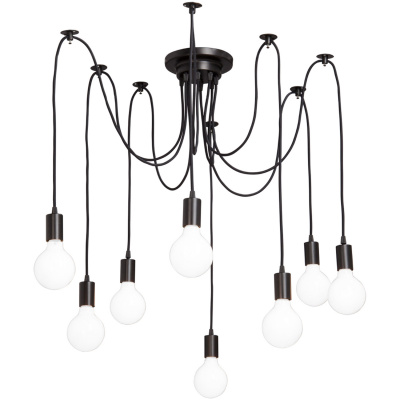 Lampa pająk na 8 żarówek, długie, czarne przewody Vitaluce VE4239-1/8PL