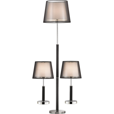 Lampa podłogowa i dwie lampy stołowe, czarna skóra i chrom Favourite 1429-SET